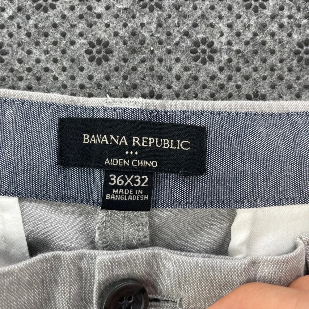 Banana Republic Aiden Chino Pants Mens 36x32 Gray Linen Cotton Slim Straight